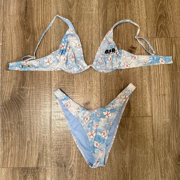 By Samii Ryan Felt Cute Blue Tie Die High Leg Bikini Set - Picture 4 of 5